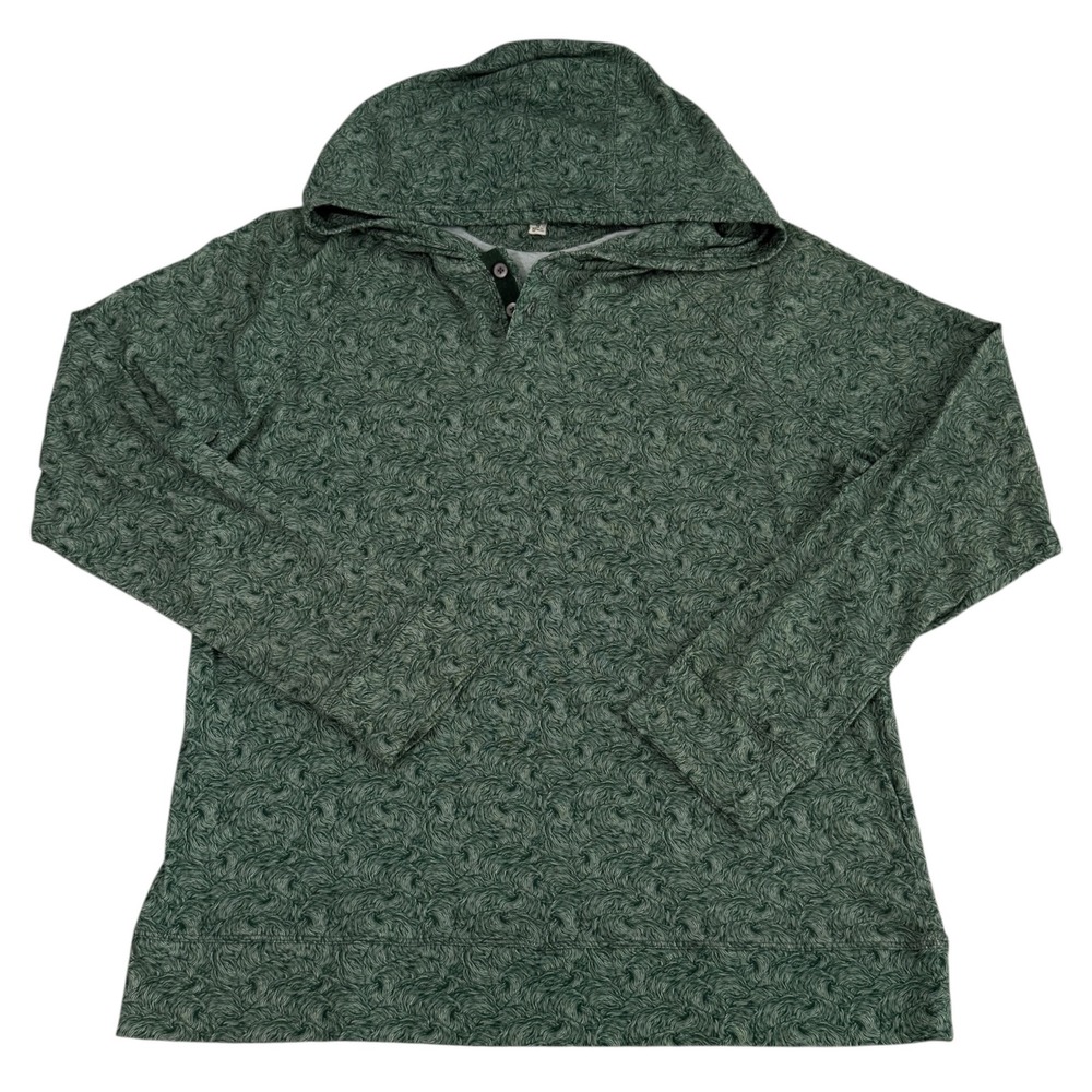 WRK Work Rest Karma Mens Green Swirl Print Henley Hoodie 100% Cotton Size M